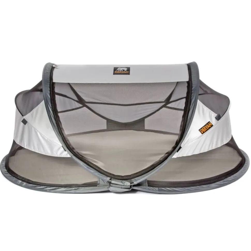 DERYAN Babyreisbedje pop-up met klamboe Luxe zilverkleurig