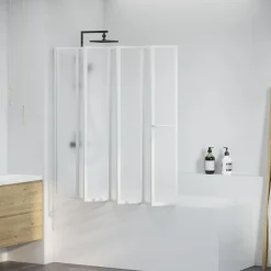 Douche en badscherm 140 x 168 cm 7 panelen met handdoekrek