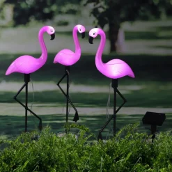 HI Grondpinnen 3 st solar LED flamingo