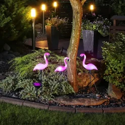 HI Grondpinnen 3 st solar LED flamingo