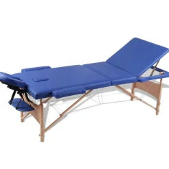 Inklapbare massagetafel 3 zones met houten frame (blauw)
