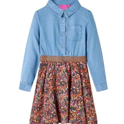 Kinderjurk met lange mouwen 104 marineblauw en denimblauw