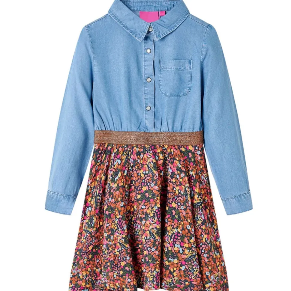 Kinderjurk met lange mouwen 104 marineblauw en denimblauw