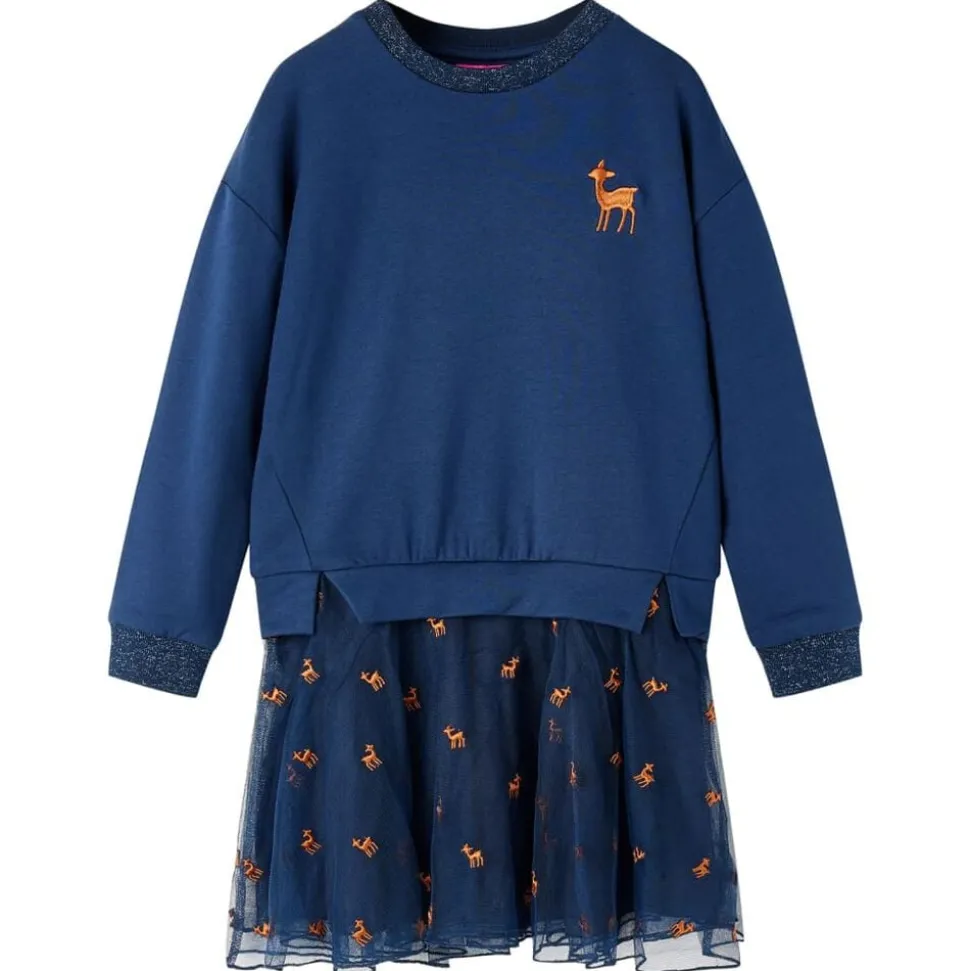Kinderjurk met lange mouwen 92 marineblauw