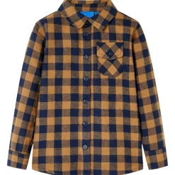Kinderoverhemd geruit 92 cognackleurig en blauw