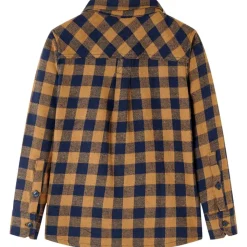 Kinderoverhemd geruit 92 cognackleurig en blauw