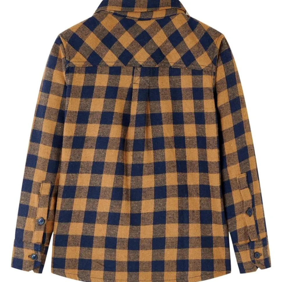 Kinderoverhemd geruit 92 cognackleurig en blauw