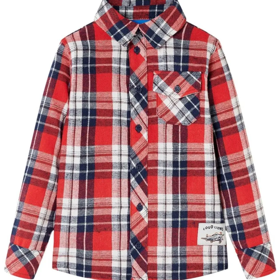 Kinderoverhemd geruit 104 rood en marineblauw