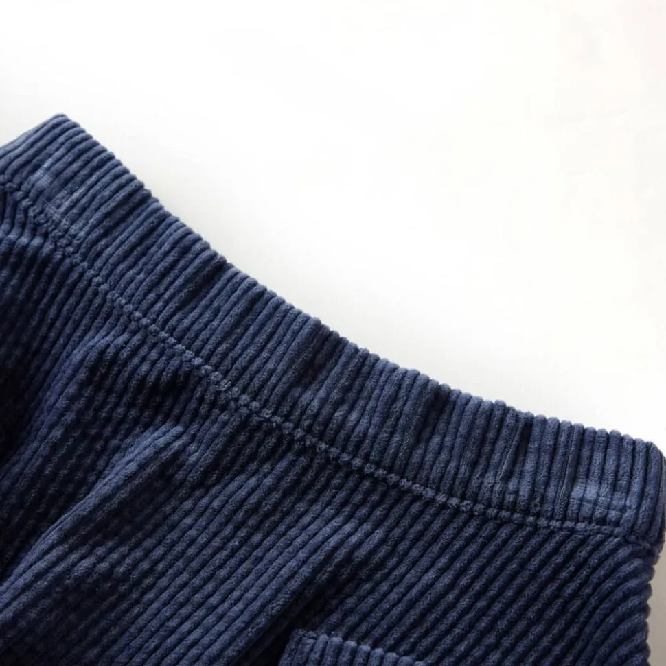 Kinderrok met zakken ribfluweel 92 marineblauw
