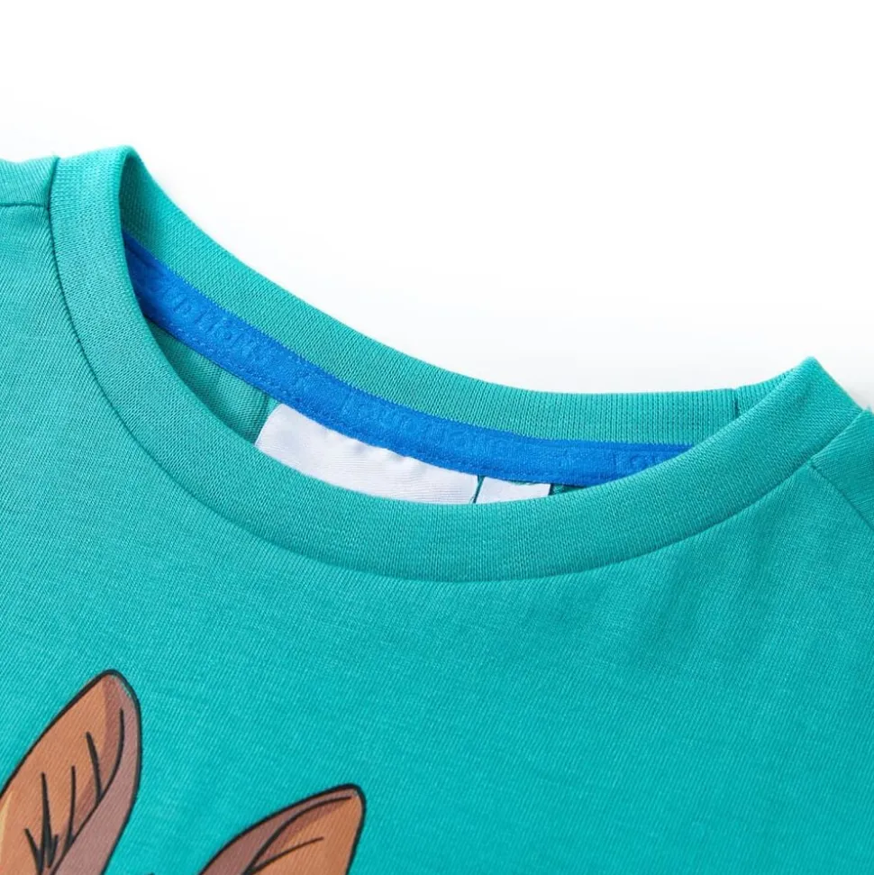 Kindershirt met korte mouwen 128 donkermintkleurig