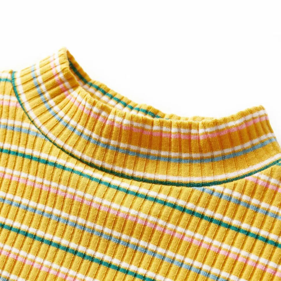 Kindershirt met lange mouwen 104 gestreept okerkleurig