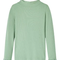 Kindershirt met lange mouwen lage col 128 donkermintkleurig