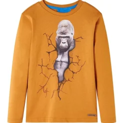 Kindershirt met lange mouwen 104 donkerokerkleurig