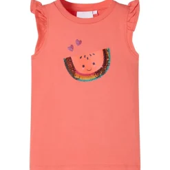 Kindershirt met ruches aan de mouwen 116 koraalkleurig