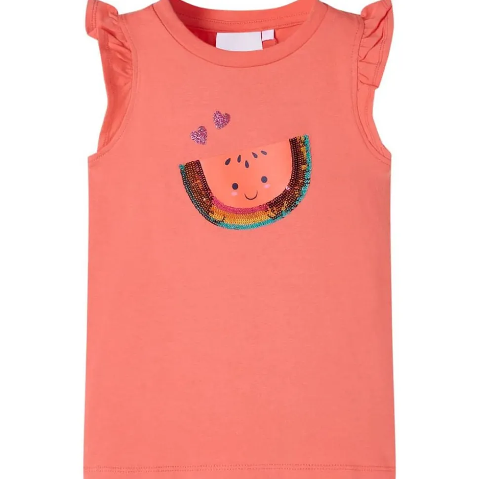 Kindershirt met ruches aan de mouwen 116 koraalkleurig