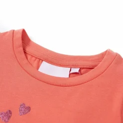 Kindershirt met ruches aan de mouwen 116 koraalkleurig