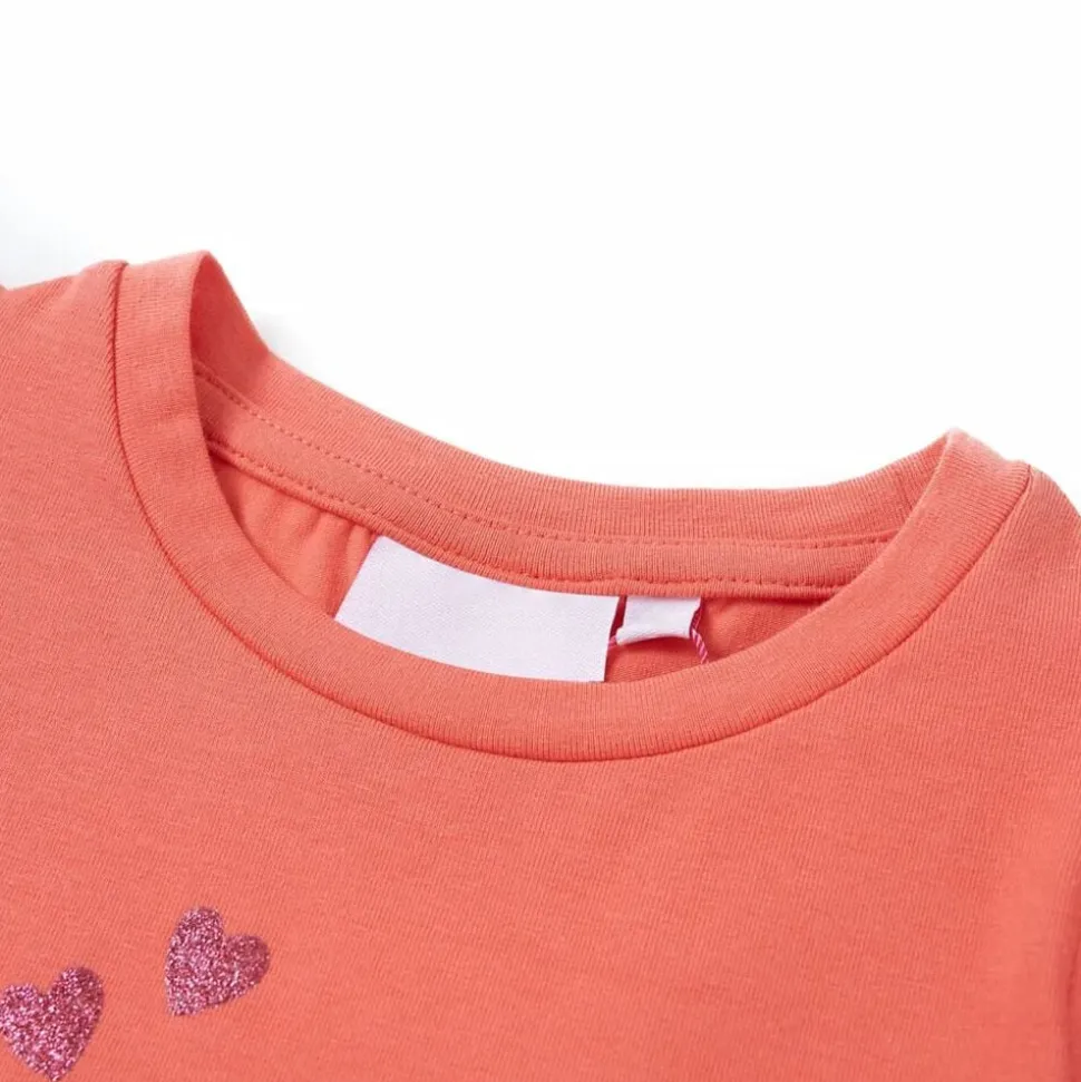 Kindershirt met ruches aan de mouwen 116 koraalkleurig