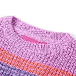Kindertrui gebreid met strepen 92 lila en roze
