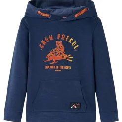 Kindertrui met capuchon 92 gemêleerd marineblauw en oranje