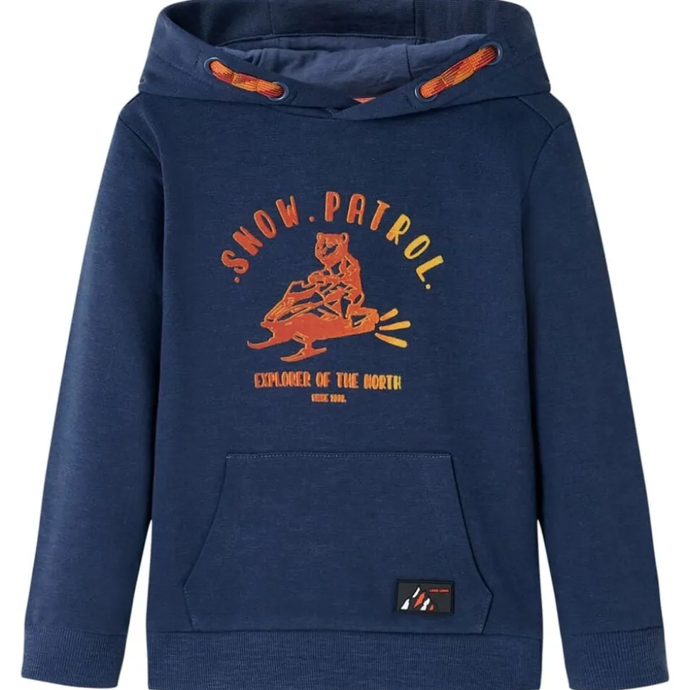 Kindertrui met capuchon 92 gemêleerd marineblauw en oranje