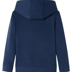Kindertrui met capuchon 92 gemêleerd marineblauw en oranje
