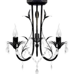 Kroonluchter art nouveau metaal kristallen kralen 3 gloeilampen zwart
