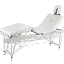 Massagetafel inklapbaar met aluminium frame (vier delen / crèmewit)