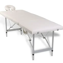 Massagetafel inklapbaar met aluminium frame (vier delen / crèmewit)