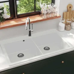 Spoelbak opbouw graniet dubbele bak wit