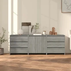 vidaXL 3 st Dressoirs bewerkt hout grijs sonoma eikenkleurig