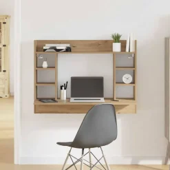 vidaXL Aan de muur bevestigd bureau met plank artisanaal eikenkleurig