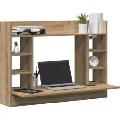 vidaXL Aan de muur bevestigd bureau met plank artisanaal eikenkleurig
