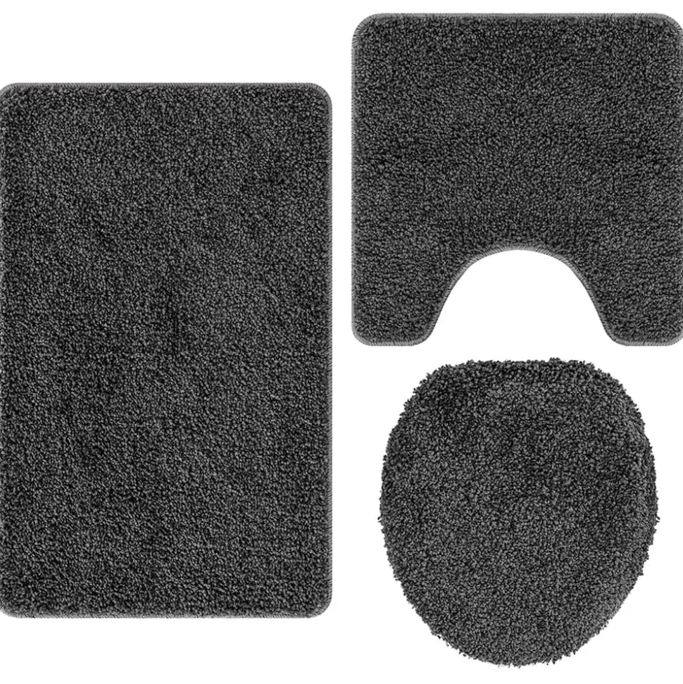 vidaXL Antislip Badmat Set 3 pcs Donkergrijs PP