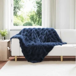 vidaXL Antislip deken van imitatie konijnenbont Olite Marineblauw