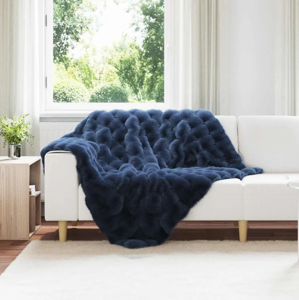 vidaXL Antislip deken van imitatie konijnenbont Olite Marineblauw