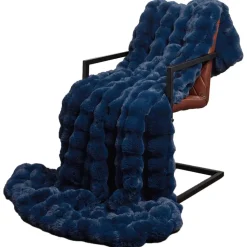 vidaXL Antislip deken van imitatie konijnenbont Olite Marineblauw