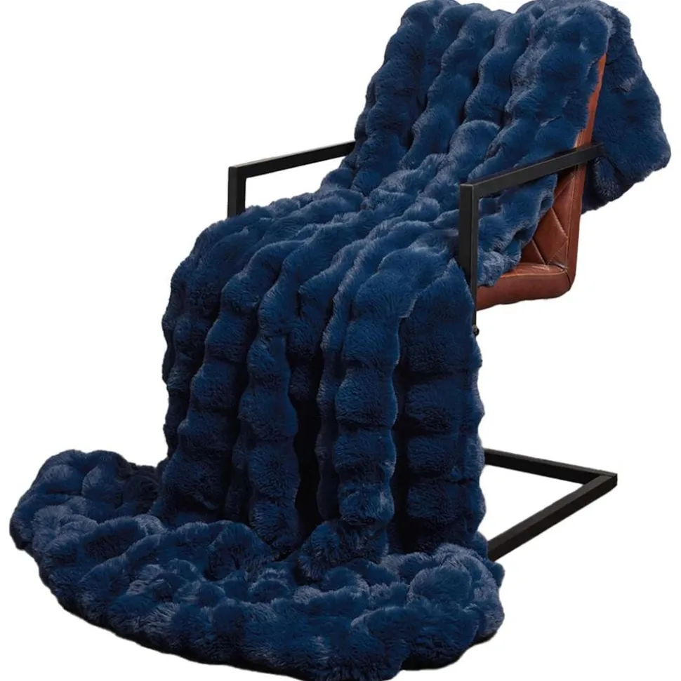 vidaXL Antislip deken van imitatie konijnenbont Olite Marineblauw