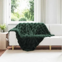 vidaXL Antislip deken van imitatie konijnenbont Olite Donkergroen