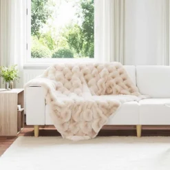 vidaXL Antislip deken van imitatie konijnenbont Olite Beige Polyester