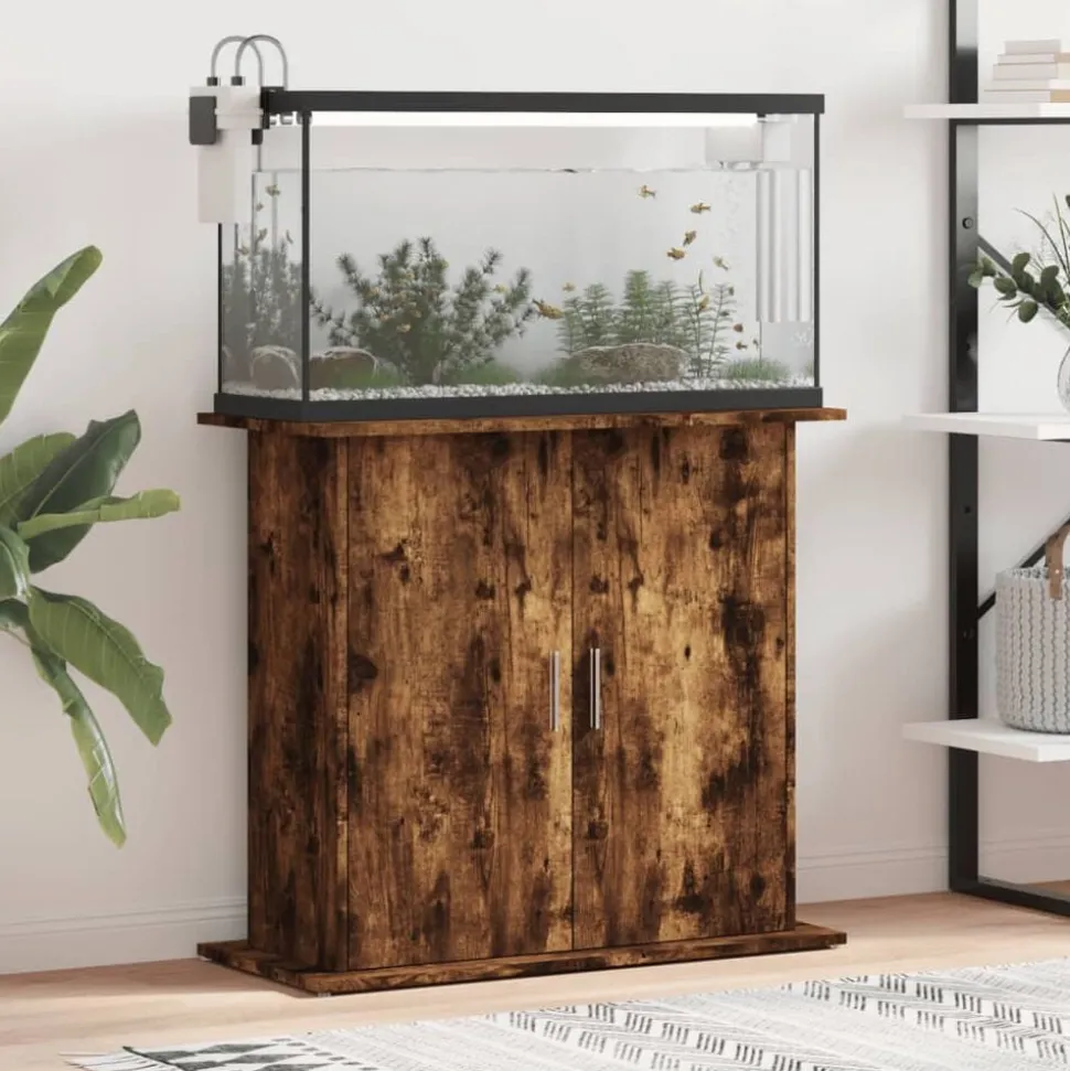 vidaXL Aquariumstandaard 81x36x73 cm bewerkt hout gerookt eikenkleurig