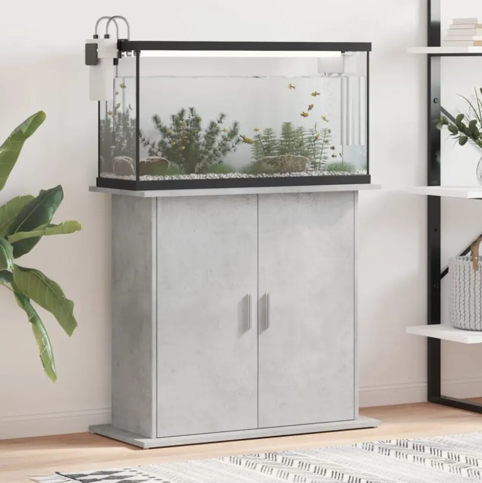 vidaXL Aquariumstandaard Betongrijs 81x36x73 cm Bewerkt hout