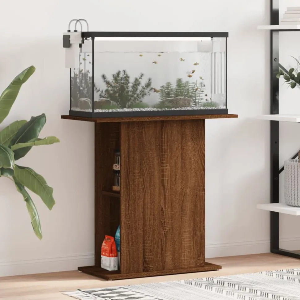 vidaXL Aquariumstandaard 75x36x72,5 cm bewerkt hout bruin eikenkleur