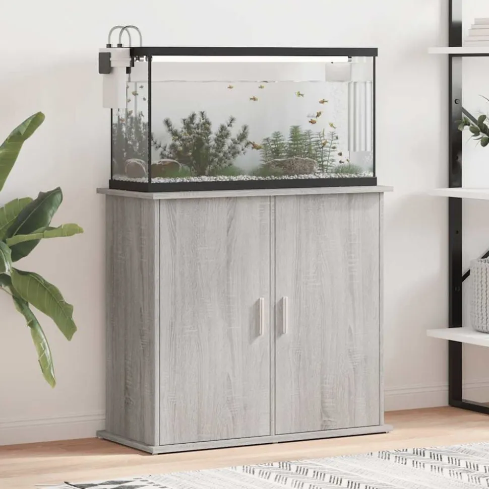 vidaXL Aquariumstandaard 81x36x73 cm bewerkt hout grijs sonoma eiken