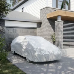 vidaXL Autohoes voor sedan met gespriemen M volledig zilverkleurig