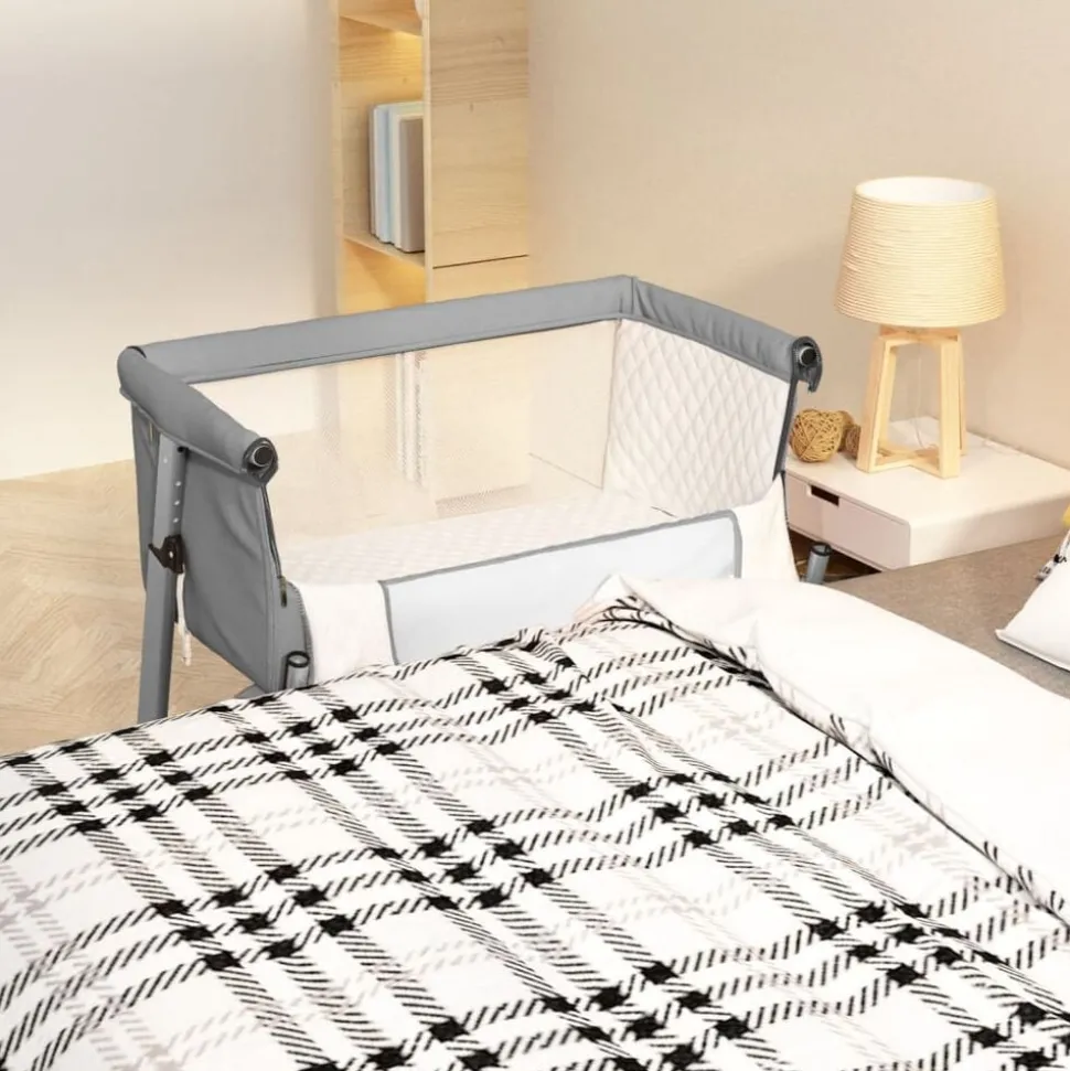 vidaXL Babybed met matras linnen lichtgrijs