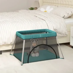 vidaXL Babybox met matras linnen groen
