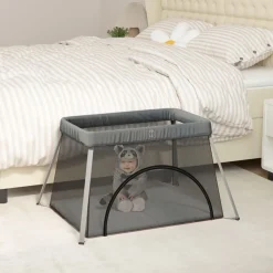 vidaXL Babybox met matras linnen donkergrijs