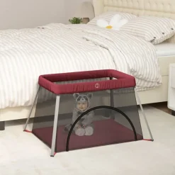 vidaXL Babybox met matras linnen rood