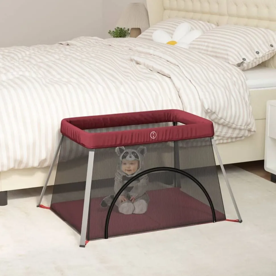 vidaXL Babybox met matras linnen rood