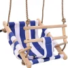 vidaXL Babyschommel met veiligheidsgordel katoen hout blauw